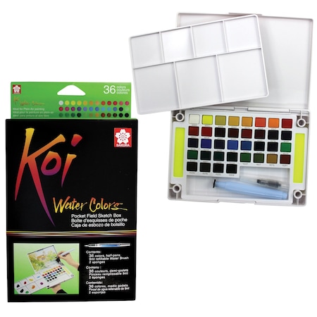 Sakura Koi Watercolor Field Sketch Box with Brush, 36-Color Set XNCW-36N