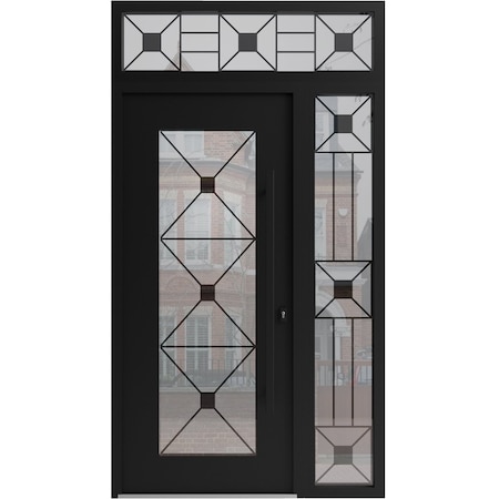 Vdomdoors Aluminum Door Iron 1655 Black Entry Steel Metal Classic Painted 52 x 96 (36+16 x 80+16)-Left Inswin IRON1655EXD-BLK-W36+16xH80+16-LH-I