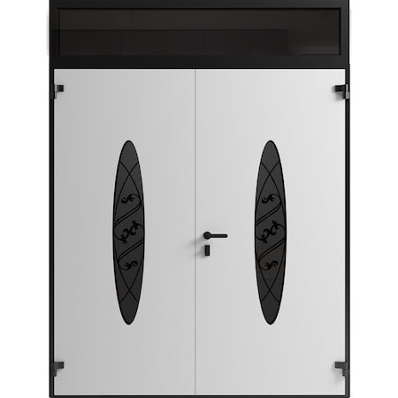 Vdomdoors Front Exterior Prehung Aluminum Double Doors Ronex1277 Black Enamel Top Transom Mirrored Clear RONEX1277DEXD-BLK-W72xH96+12-RH-I