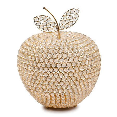 Homeroots 15" Gold Aluminum And Faux Crystal Decorative Apple 659500