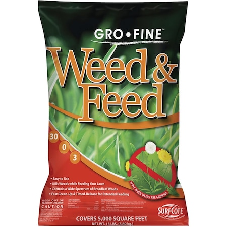Gro-Fine Weed & Feed 13 Lb. 5000 Sq. ' 30-0-3 Lawn Fertilizer with Weed Killer GF23329