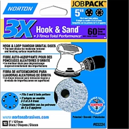 Tool Time 3224 5 in. 5-8 Hole P60 3x Hook & Loop Discs, 10PK TO3567165