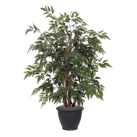 Vickerman 4 ft. Artificial Ming Aralia Bush in Gray Plastic Pot, Green TBU0640-RG
