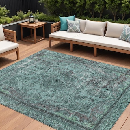 Homeroots 10' X 14' Teal Blue And Turquoise Medallion Washable Indoor Outdoor Area Rug 616081