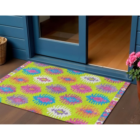 Homeroots 3' X 5' Lime Green Pink And Purple Southwestern Washable Indoor Outdoor Area Rug 615146