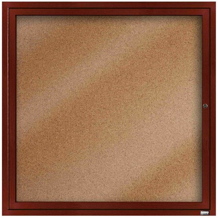 Aarco Enclosed Natural Pebble Grain Cork Bulletin Board w/ Cherry Wood Look Finish Al Frame, 36''Hx36''W DCCW3636R