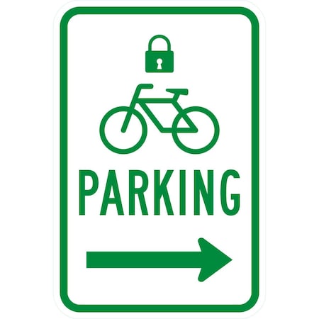 Lyle Parking (with Lock, Cycle & Right Arrow Symbol), 12x18, High Intensity Prismatic, White G-4336-HI_12x18