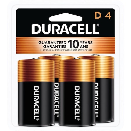 Duracell Coppertop D Alkaline Battery, 1.5V DC, PK4 MN1300R4Z