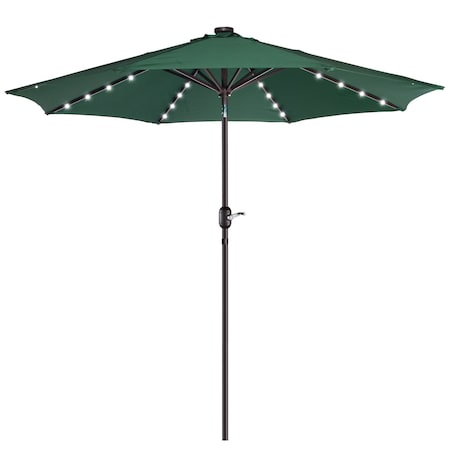Villacera 9-Foot LED Outdoor Patio Umbrella with Solar Lights with Base, Forest Green 83-OUT5424