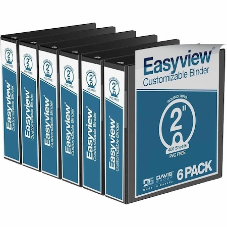 Davis Group Easyview Premium, Round Ring, Customizable, View Binder, (Black, 2"), PK6 8413-01-06
