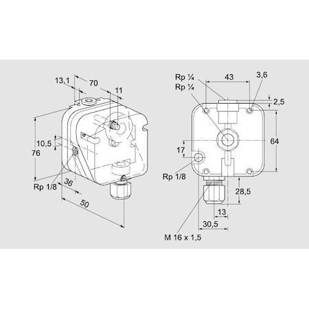 Honeywell Kromschroder Gas Pressure Switch, Adjustable, DG Series, 500 mbar Max KS84447628