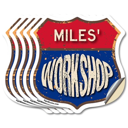 Signmission Miles's Workshop, 6 inch X 6 inch, Vinyl Decal, 5PK SHI-D-5PACK-6-489-MILES