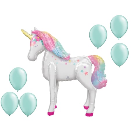 Loonballoon Unicorn Theme Balloon Set, 43 Inch AirWalker Enchanted Unicorn Balloon and 6x latex balloons 4234