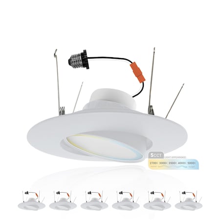 Nuwatt 5/6 Inch Adjustable Can Lights Sloped Ceiling Recessed Lighting, 2700K-5000K, 1200LM, 6PK NW-GMB-C6-16.5W-5CCT-WH-6P