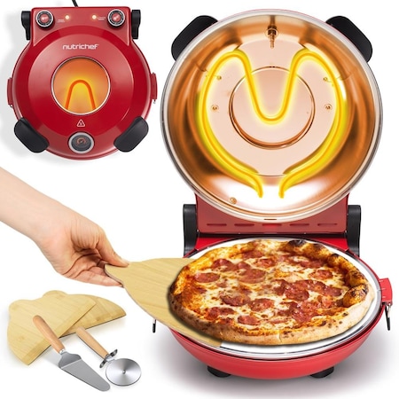 Nutrichef Electric Pizza Oven, Red NCPZTP120RD