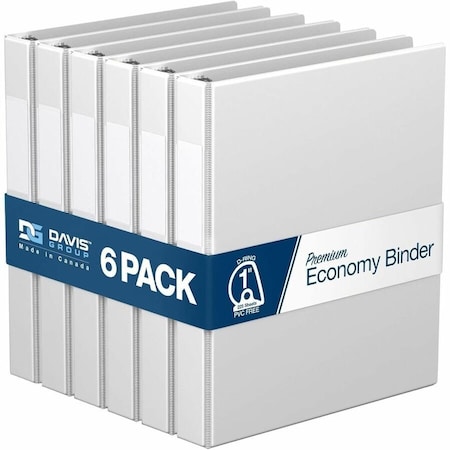 Davis Group Premium Economy, Angle D Ring, Binder, (White, 1"), PK6 2301-00-06