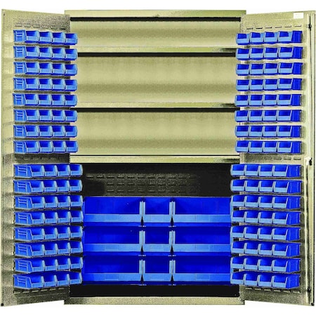Quantum Storage Systems BEIGE STORAGE CABINET W/137 BLUE BINS QSC-BG-48SBL
