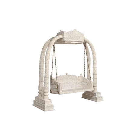 Homeroots 89in White Floral Solid Wood Distressed Solid Wood Bench 635824