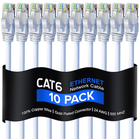 Maximm Cat6 Ethernet Cable 1.5ft 10Gbps 550MHz UTP, 10PK, White, 10PK CAT61.5FT10PKWhite