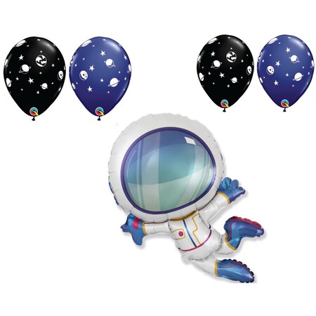 Loonballoon Space, Alien, Rocket Theme Balloon Set, 38 inch SPACE ASTRONAUT and 4x latex balllons 312096-FM-U