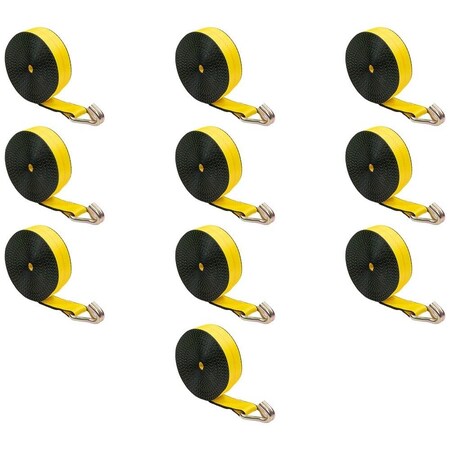 Mytee Products 2inx15ft Winch Strap w/Wire Hook for Flatbed Truck Trailer 333lbs WLL, 10PK WS215WHx10