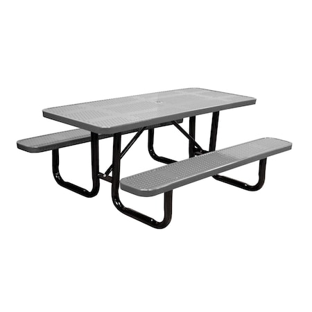 Leisure Craft 6' Standard Picnic Table, Perforated Metal, Portable, Gray T6XPP-PERF-GRAY