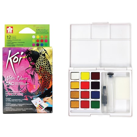 Sakura Koi Creative Art Watercolor Field Sketch Box with Brush, 12-Color Set XNCW-12MH