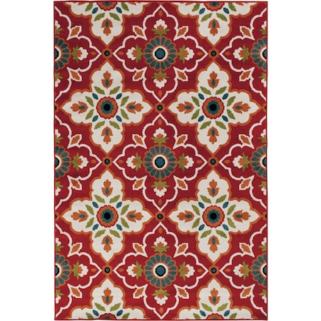 Backyard Bungalow 6 ' 6''x9 ' 6'' Scarlata Red Ground Medallion Plush Outdoor Rug 2309ON71DB.084