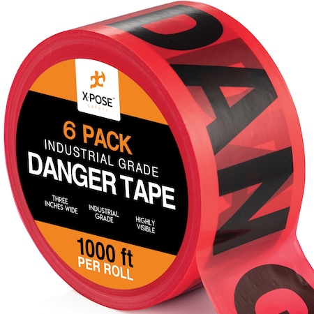 Xpose Safety Danger Tape, PVC, Danger, High Visibility Red, 3 in W., 1000 ft L., 6 PK PDT-6-X-S