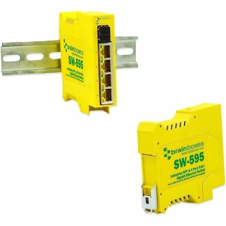 Brainboxes Ltd INDUSTRIAL 4 PORT POE+ GIGABIT ETHERNET SWITCH + SFP SW-595