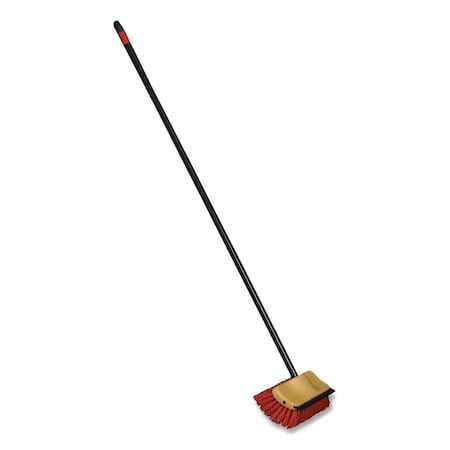 O-Cedar Bi-Level Floor Scrub Brush, Red Polypropylene Bristles, 10" Brush, 54" Black Metal Handle, 6PK 6615