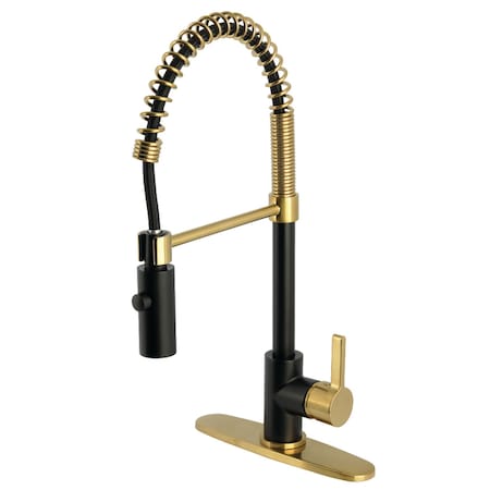Kingston Brass Single-Handle Deck-Mount Pre-Rinse Kitchen Faucet, Matte Black/Brushed Brass LS877CTLMBBB