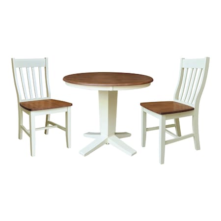 Whitewood Industries Rectangular Fixed Top Table W/ 2 Chairs, 36 in W, 29.9 in L, 36 in H, Parawood, Hickory/Shell, 3 K79-36RT-23B-C61-2