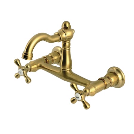 Kingston Brass Two-Handle Wall Mount Bridge Kitchen Faucet, Brushed Brass KS3257AX