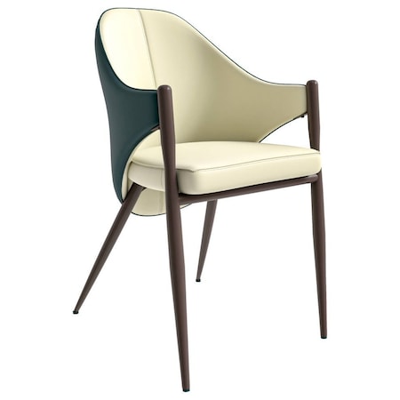 Leisuremod Sante Modern Leather Dining Arm Chair with Iron Legs in Cream/Green SC53CRDG