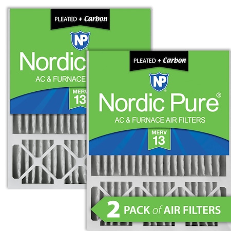 Nordic Pure 20x25x5 Plus Carbon Pleated Air Filter, High Capacity, MERV 13, 2 PK 20x25x5HM13+C-2