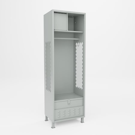 Pucel Athletic Gear Locker, 24 in W x 72 in H x 18 in D, Top Cabinet, Foot Locker, 4 in Legs, Gray GL-2472-18-TFL