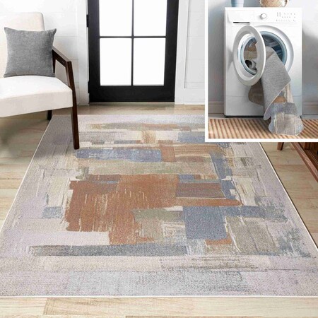 Jonathan Y Weaver Abstract Coastal Watercolor Machine-Washable Cream/Multi 8 ft. x 10 ft. Area Rug WSH302A-8