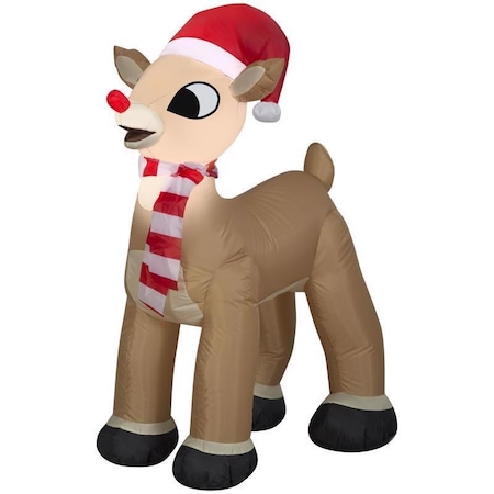 Rudolph Airblown Christmas Inflatable the Red-Nosed Reindeer in Santa Hat and Scarf 42 in. I 36888