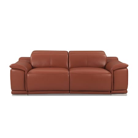 Homeroots 86" Camel Italian Leather USB Reclining Sofa With Silver Legs 476523