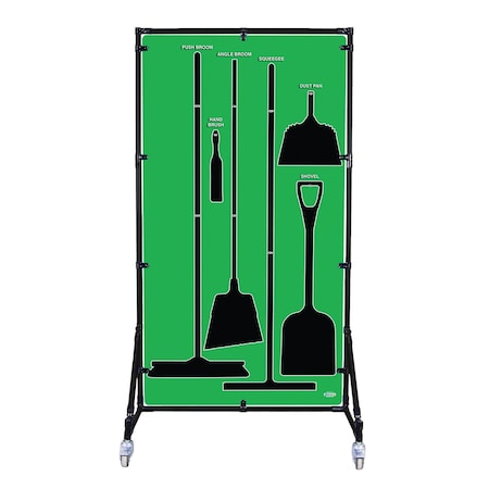5S Supplies Housekeeping Shadow Board Broom Station V8, Green, Kit, No Text HSB-V8-GREEN-KIT-NO TEXT