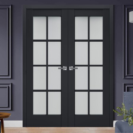 Sartodoors Interior Solid French Double Doors Frosted Glass 36x84 (2* 18x84) Solid Core Modern Interior VEREGIO7412DD-ANT-3684