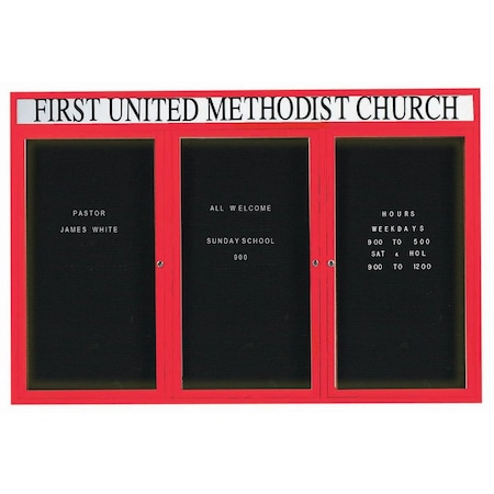 Aarco Illuminated Outdoor Enclosed Directory w/ Al Frame Header, Powder Coated Red, 48''Hx72''W OADC4872-3HIR