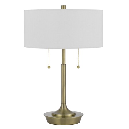 Homeroots 20" Antiqued Brass Metal Two Light Table Lamp With White Drum Shade 524727