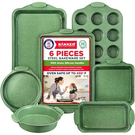 Bakkenamster BAKKEN Kitchen Baking Pan Set, Oven Safe, Up To 450 Deg F, 6PK BKBSMARRED6