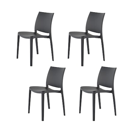 Homeroots Set of Four Dark Gray Heavy Duty Plastic Outdoor Stacking Dining Chairs, 4PK 565210
