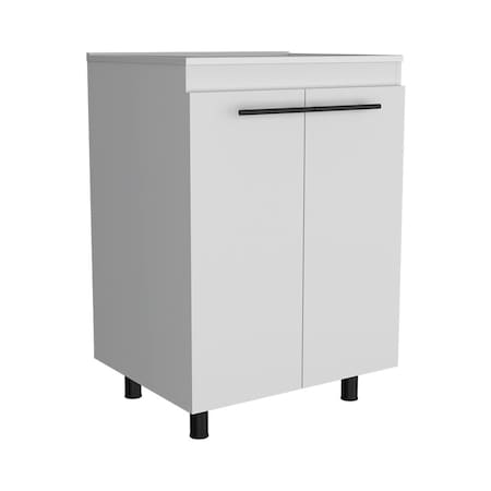 Homeroots 24" White And Black Wood Freestanding Bathroom Vanity With White Sink 543627