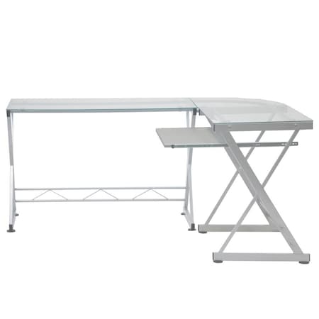 Homeroots 62" Clear Glass and Stainless Steel Computer Desk 723780
