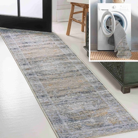 Jonathan Y Alanya Ornate Medallion Non-Slip Machine-Washable Gray/Mustard 2 ft. x 8 ft. Runner Rug WSH100D-28