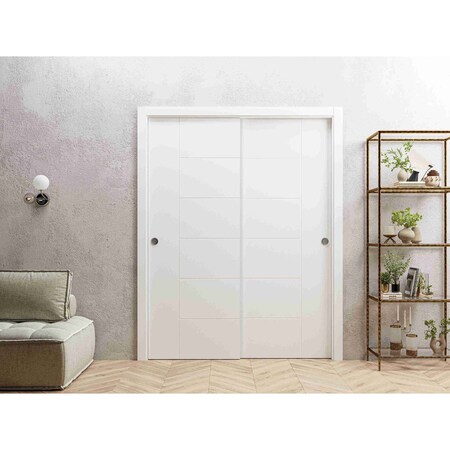 Vdomdoors Sliding Closet Bypass Doors 48 x 80 inches / Mela 0716 Painted White / Rails Hardware Set / Wood So MELA0716DBD-BEM-48